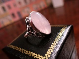 Vintage Silver Ghost Pink Rose Quartz Ring Arts and Crafts Style Celtic Silver 2
