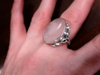 Vintage Silver Ghost Pink Rose Quartz Ring Arts and Crafts Style Celtic Silver 3