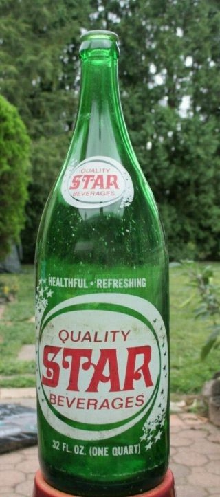 Vintage Green Star Acl Beverages Quart Soda Bottle Wilkes - Barre,  Pa