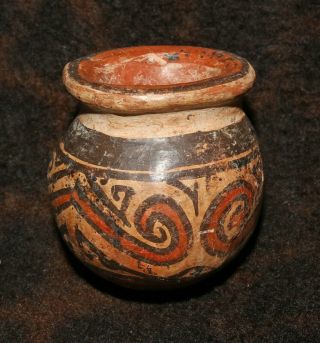 Rare Pre - Columbian Cocle Polychrome Pottery Jarlet - Panama - 2 1/4 " H X 2 1/4 " D