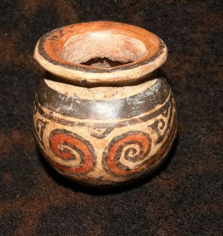 Rare Pre - Columbian Cocle Polychrome Pottery Jarlet - Panama - 2 1/4 