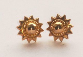 Rare Antique Vintage Victorian Design Gold Star Sun Stud Earrings.