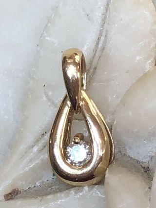 Vintage Estate 14k Gold Natural Diamond Pendant Teardrop Solitaire Signed