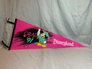 Vintage Rare Mickey Disneyland Grad Nite 1991 Felt Pennant