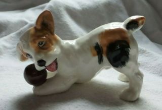 Vintage Ceramic Playing Rat Terrier Dog Figurine With Ball Numbered Very Cute