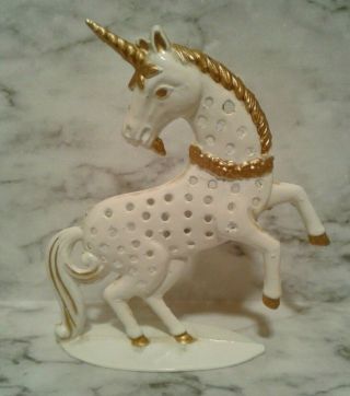Vintage Torino Metal Pierced Earring Holder 5 " Unicorn - White Enamel Gold Mane