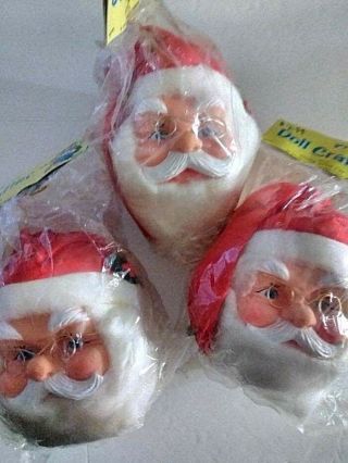 Vintage 3 Santa Heads Doll Crafting Rubber 7 Inches 16132