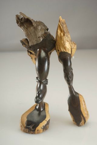 Pair Vintage Carved African Tribal Woman Bust Ebony Wood Sculpture Makonde ?