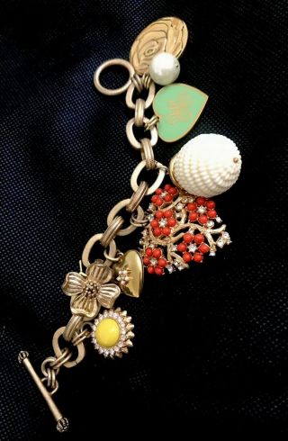 Juicy Couture Vintage Charm Prefixed Bracelet Heart Locket Pearl Goldtone Htf