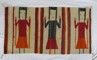 Antique/vintage Native American Navajo Yei Rug Weaving 3 Figures 35 " X 19 " Yqz