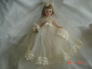 1950s - 60s Madame Alexander Cissette Dressed Bride Doll W/ Tag Earrings No Shoes