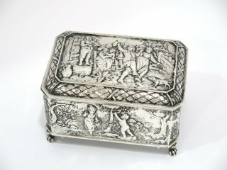5 5/8 In - European Silver Antique German Hanau Dancing Scene Footed Box