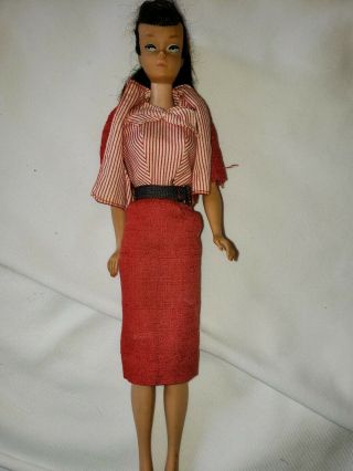 Vintage Brunette Swirl Barbie Doll Hair & Makeup W/busy Gal Outfit