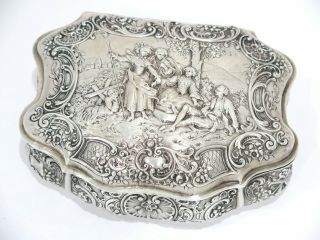 6.  5 In - European Silver Antique German Socializing Scene Box