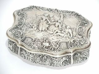 6.  5 in - European Silver Antique German Socializing Scene Box 2