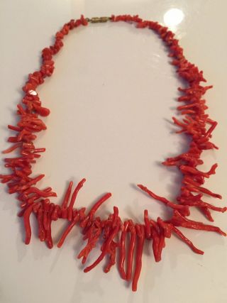 Antique Natural Red Branch Coral Bead Necklace 44g
