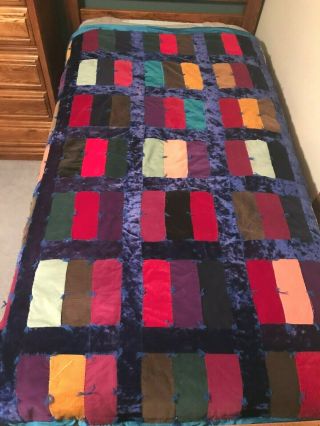 Vintage Handmade Quilt Blanket Hand Tied Throw Multi - Color Rectangles 62 " X 70 "