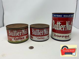 3 Vintage Butter - Nut 1 Lb & 2 Lb Coffee Cans Tin Advertising Omaha - Huston