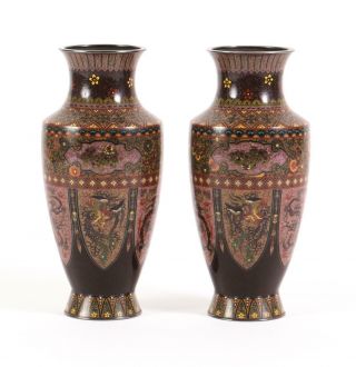 Antique Japanese Meiji Cloisonne & Silver Vases Attributed To Namikawa Yasuyuk