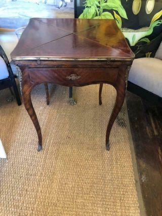 Antique French Style Mahogany And Brass Games Card Table