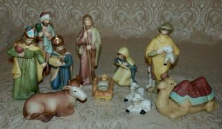 Vintage 11 Pc Set Of Christmas Nativity Scene Porcelain Figurines