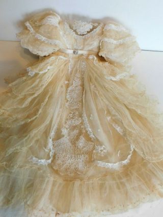 Antique French Needlepoint Alencon Lace & Silk Gauze Dress For Bisque Doll
