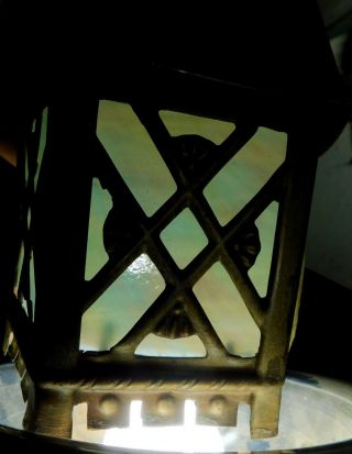 Antique Arts Crafts Tudor Gothic Mission Slag Art Glass Sconce Porch Light 1925 3