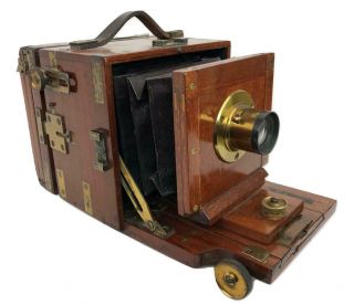 Antique W Watson & Sons English Tropical Alpha Mahogany 1/4 Plate Folding Camera