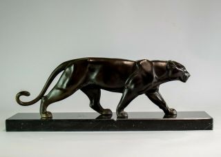 1930 Art Deco Bronze Patina Statue Sculpture Panther By A.  Ouline.  France.  Signed