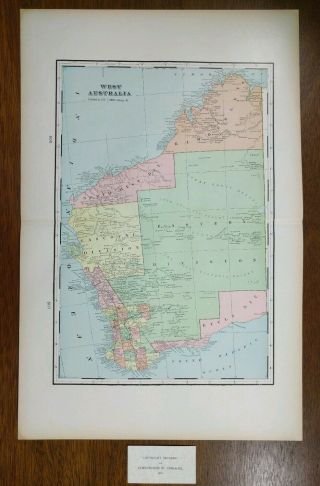 West Australia 1901 Vintage Atlas Map 14 " X22 " Old Antique Fremantle Perth