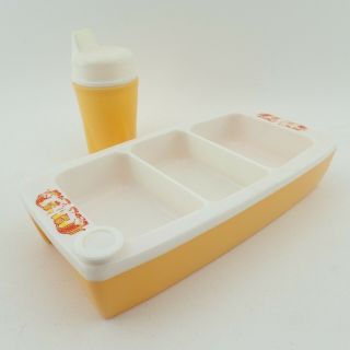 Vtg Baby Food Tray Set Keep Hot Cold Divided Plate Suction Bottom Sippy Cup Feed