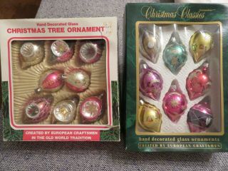2 Boxes Vintage Christmas Classic Teardrops & Indent Romania Commodore Ornaments