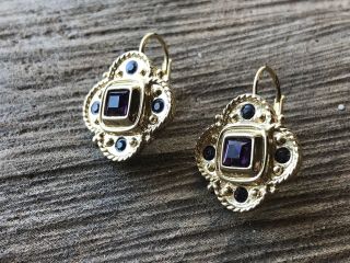 Vintage Napier Earrings Purple Amethyst Rhinestone Round Pierced Back