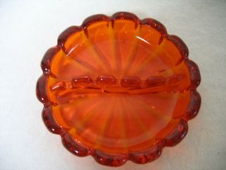 MID CENTURY VINTAGE RETRO Scallop Amber Orange ART GLASS LARGE 7 