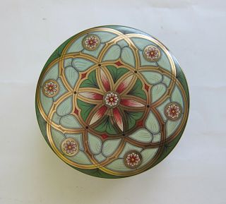 Vintage Meister Art Nouveau Brazil Nut Tin Rose Medallion Metal Round Box W/ Lid