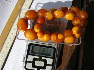 Antique Old Vintage Natural Baltic Amber Beads Neсklace Toffee Butterscotch 68gr