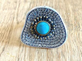 Vintage Sterling Silver & Turquoise Ring,  Modernist 1960s Retro Jewellery
