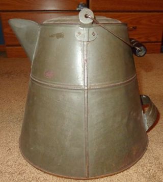 Old Vintage Tin & Copper? Large Coffee Kettle Pot W/ Wood Handle 10 Inches Tall