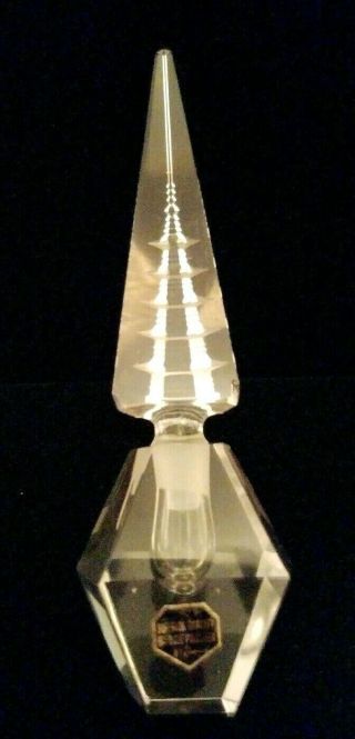Vintage Geometric Clear Glass Perfume Bottle W/ Hand Cut Pagoda Stopper.  Japan.