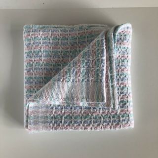 Beacon Baby Blanket Basket Weave Cotton Pink Blue Green Wpl 1675 Vintage 37x49 "