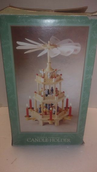 Wooden Carousel Candle Holder Nativity Christmas Decoration Vintage 3 Tier