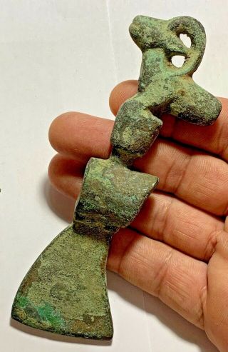 Ancient Old Bronze Military Ax Decorated With Deer Ca 250 179.  6gr 135.  5mm