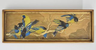 Antique French Art Nouveau Handcrafted Wood Tray Signed N.  Charlet Bird Pattern
