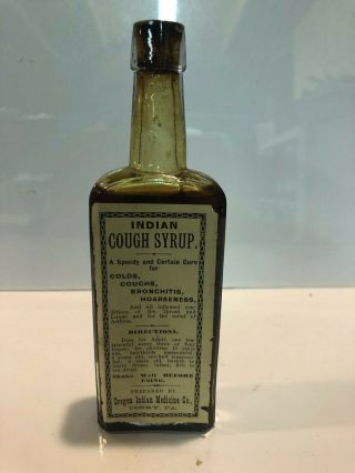 Indian Cough Syrup Oregon Embossed Antique Patent Quack Medicine Pharmacy Bottle