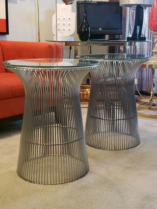 Warren Platner For Knoll Wire Glass Top Round Nickel Side 2 Tables