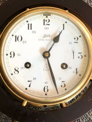 Vintage Schatz Royal Mariner Ship Bell Brass Wall Clock Wood Wheel,  Germany 2