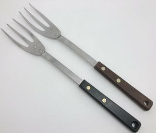 2 Vintage Ekco Stainless Meat Carving Forks W/ Brown & Black Handles (rf1000)