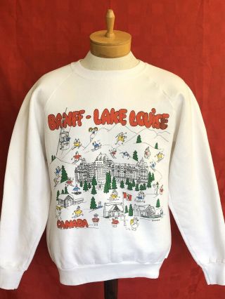 Rare 1989 Vintage Banff - Lake Louise Canada White Sweatshirt Ski Snow Skiing Snow
