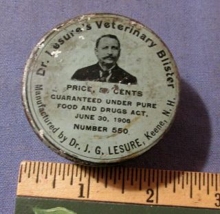 Vintage 1906 Dr Lesures Veterinary Blister Tin Keene Nh Full Contents