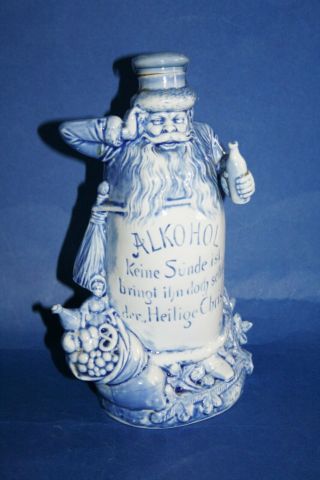antique german porcelain Schafer & Vater flow blue santa claus figural bottle 8 